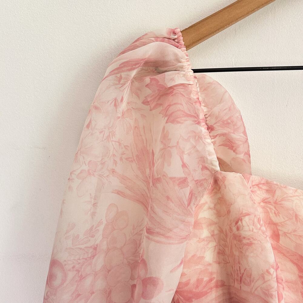 Selkie Puff Organza Mini Floral Dress Pink Size M - Picture 8 of 11